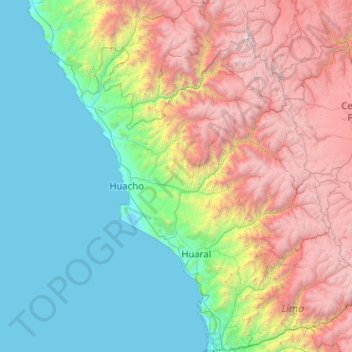 Mapa topográfico Provincia de Huaura, altitude, relevo