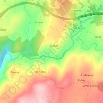 Mapa topográfico O Carballal, altitude, relevo