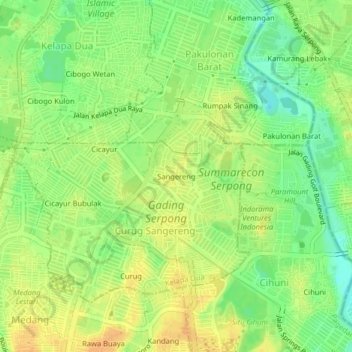 Mapa topográfico Sangereng, altitude, relevo