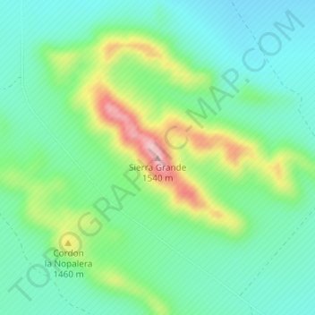 Mapa topográfico Sierra Grande, altitude, relevo
