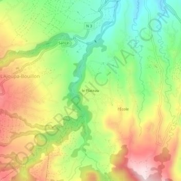 Mapa topográfico le Plateau, altitude, relevo