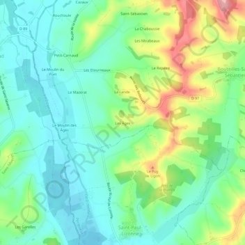 Mapa topográfico Les Âges, altitude, relevo