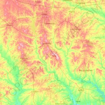 Mapa topográfico Cherokee County, altitude, relevo