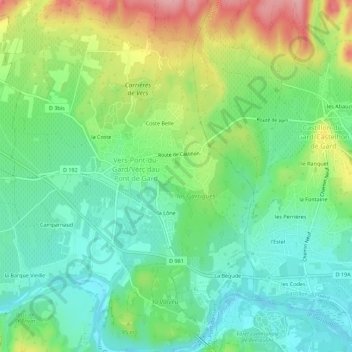 Mapa topográfico Clos des Touillers, altitude, relevo