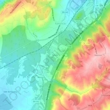 Mapa topográfico Rebolo, altitude, relevo