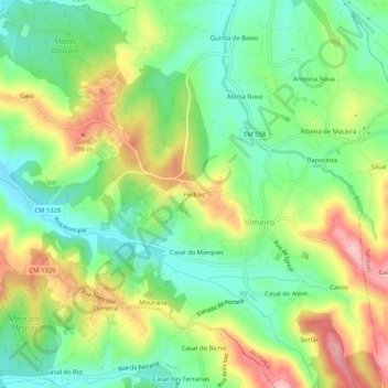 Mapa topográfico Pedras, altitude, relevo