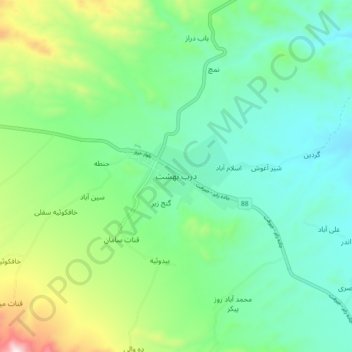 Mapa topográfico Darb-e Behesht, altitude, relevo