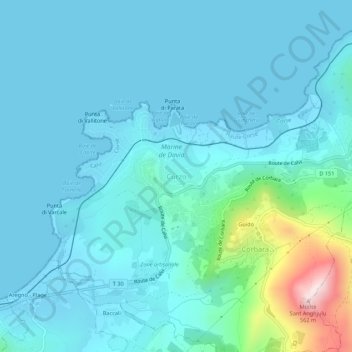 Mapa topográfico Curzo, altitude, relevo