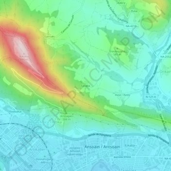 Mapa topográfico Ezcaba, altitude, relevo