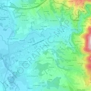 Mapa topográfico Les Molles, altitude, relevo