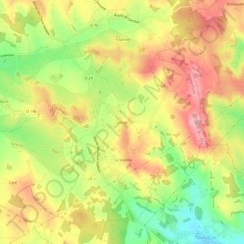Mapa topográfico Cénac, altitude, relevo