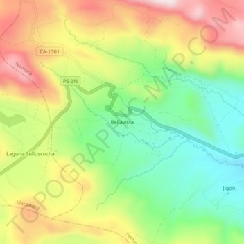 Mapa topográfico Bellavista, altitude, relevo