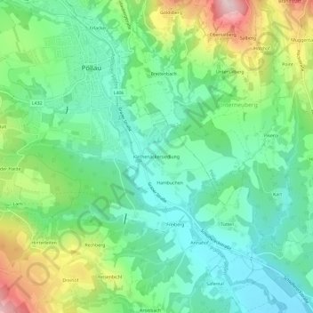 Mapa topográfico Kirchenackersiedlung, altitude, relevo