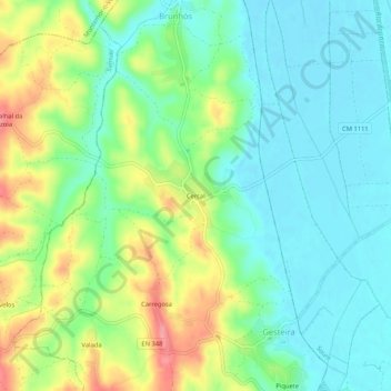 Mapa topográfico Cercal, altitude, relevo