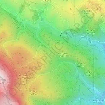 Mapa topográfico Urdaibai, altitude, relevo