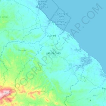 Mapa topográfico Las Tablas, altitude, relevo