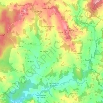 Mapa topográfico Le Burg, altitude, relevo