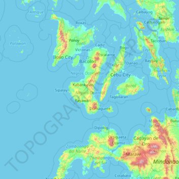 Mapa topográfico Negros Oriental, altitude, relevo