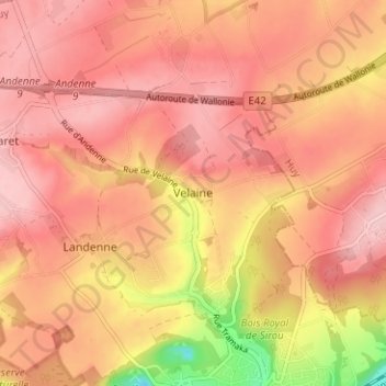 Mapa topográfico Velaine, altitude, relevo