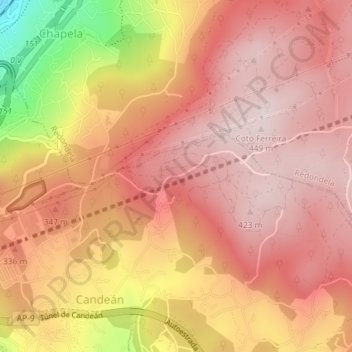 Mapa topográfico Vixiador, altitude, relevo