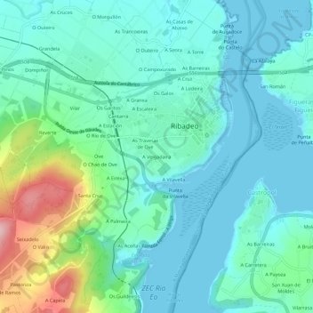 Mapa topográfico A Veigadaira, altitude, relevo