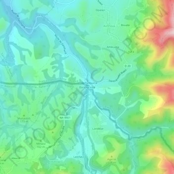 Mapa topográfico Dantxarinea, altitude, relevo