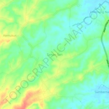 Mapa topográfico Taman Sari, altitude, relevo