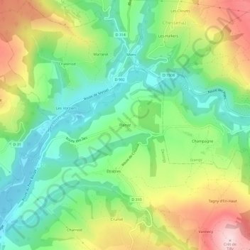Mapa topográfico Planaz, altitude, relevo