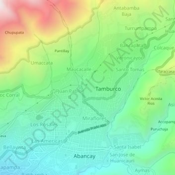 Mapa topográfico Tinyarumi, altitude, relevo