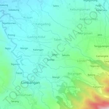 Mapa topográfico Tabet, altitude, relevo
