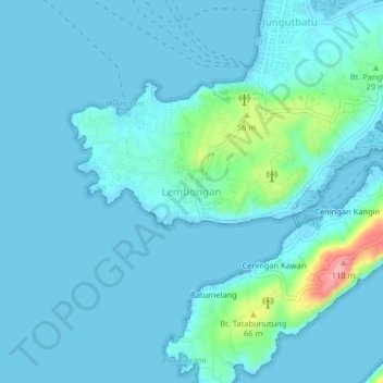 Mapa topográfico Lembongan, altitude, relevo