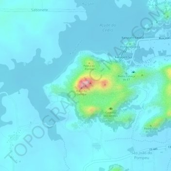 Mapa topográfico Pedra da Galinha Choca, altitude, relevo