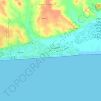 Mapa topográfico La Antilla, altitude, relevo