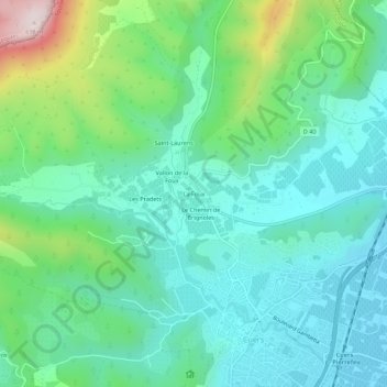 Mapa topográfico La Foux, altitude, relevo