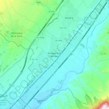 Mapa topográfico Azuqueca de Henares, altitude, relevo