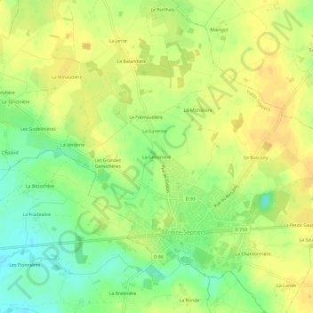 Mapa topográfico La Gimonière, altitude, relevo