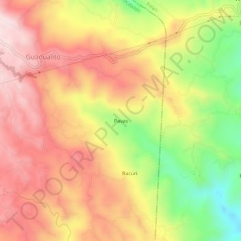Mapa topográfico Pavas, altitude, relevo