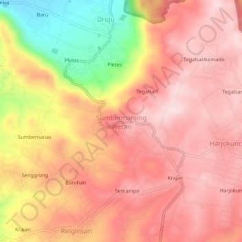 Mapa topográfico Sumbermanjing Wetan, altitude, relevo
