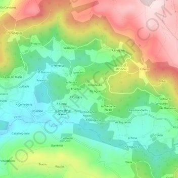 Mapa topográfico Regueiro, altitude, relevo