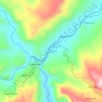 Mapa topográfico Tolapalca, altitude, relevo