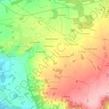 Mapa topográfico Le Bas Vilaine, altitude, relevo