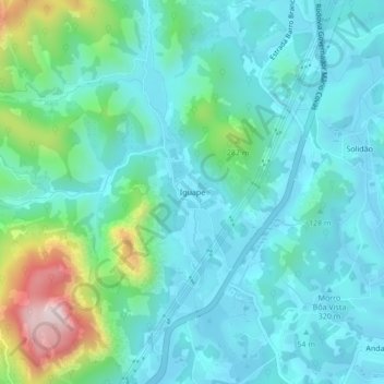 Mapa topográfico Iguape, altitude, relevo