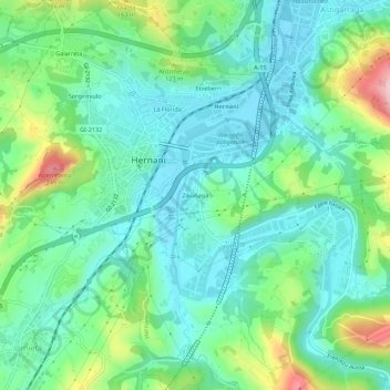 Mapa topográfico Zikuñaga, altitude, relevo