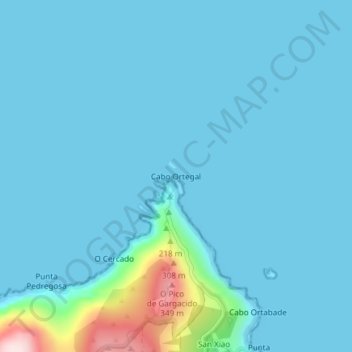 Mapa topográfico Cabo Ortegal, altitude, relevo