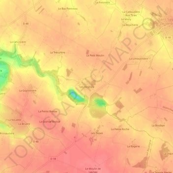Mapa topográfico Les Airables, altitude, relevo