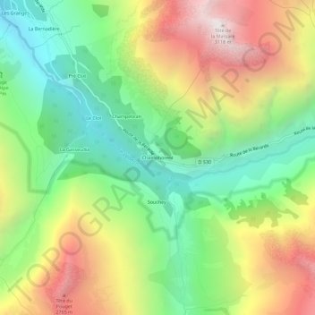 Mapa topográfico Champhorent, altitude, relevo
