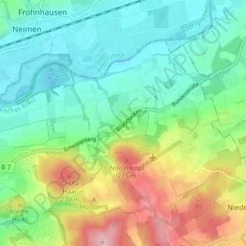 Mapa topográfico Brockhausen, altitude, relevo