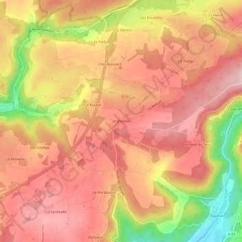 Mapa topográfico Le Motiron, altitude, relevo