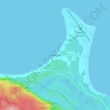 Mapa topográfico Sandspit, altitude, relevo
