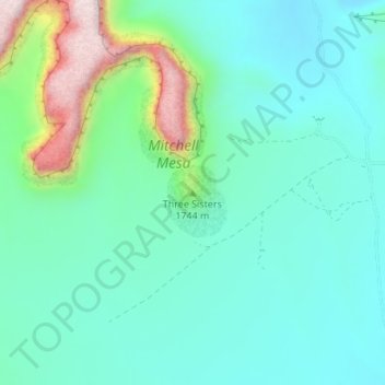 Mapa topográfico Three Sisters, altitude, relevo